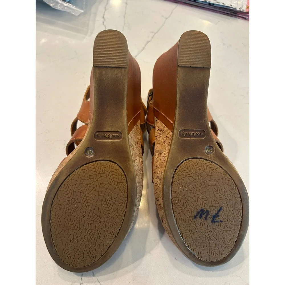 Nurture Wedge Sandals Brown Leather Strappy Cage Cork Platform Summer Shoes 7.5M